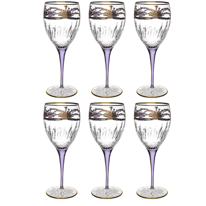 Набор хрустальных бокалов для вина TIMON Violet/Gold на 6 персон